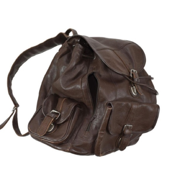 Large Vintage Brown Cowhide Leather Backpack - Picture 14 of 16